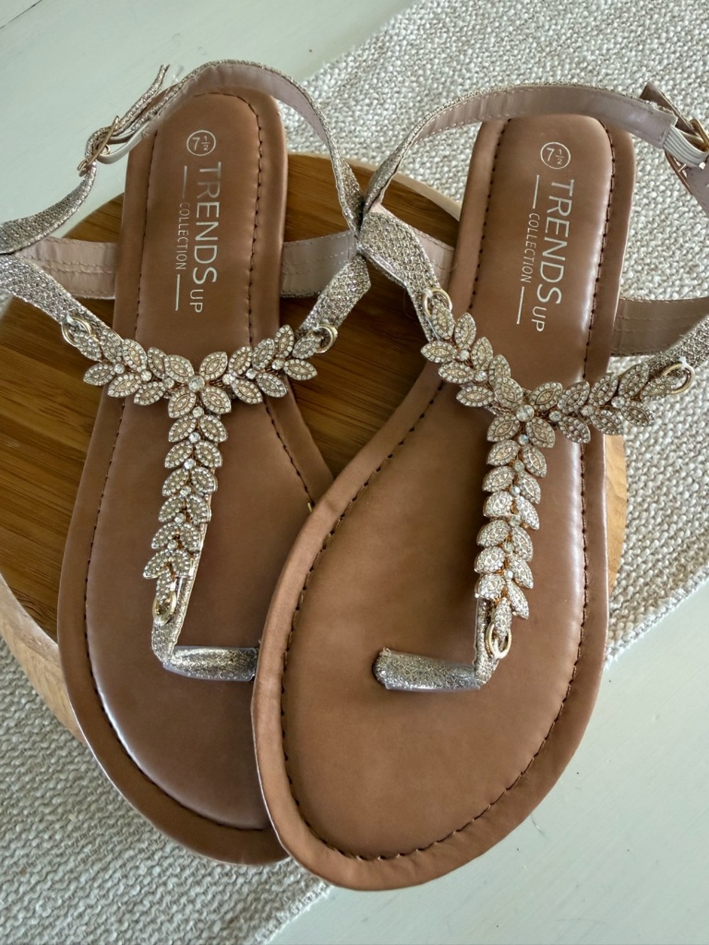 Women's Gold Embellished T-Strap Sandals